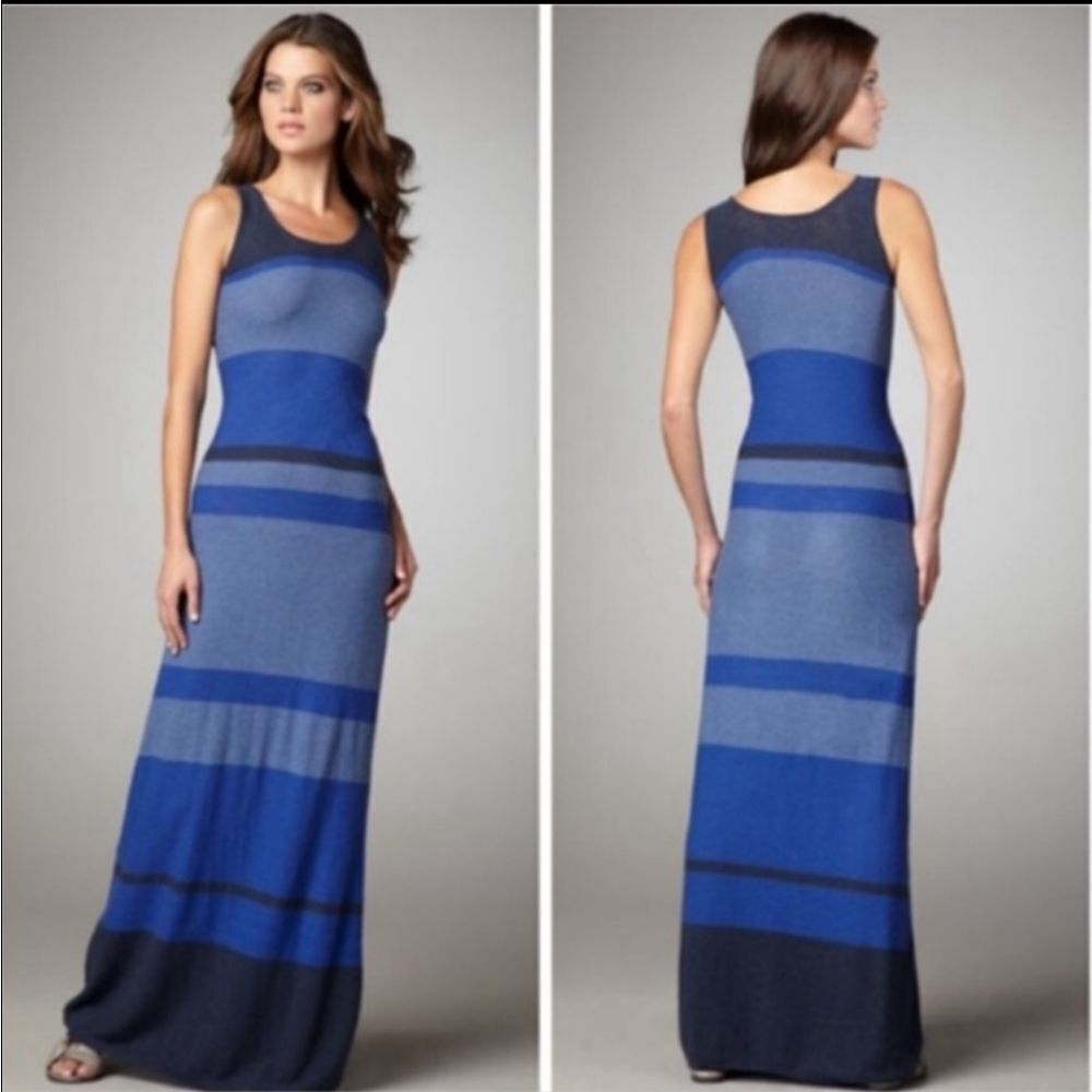 Vince Women's Blue Knit Striped Sleeveless Long Casual Maxi Dress Size Xs